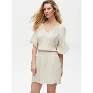 Michael Stars Ecru Cotton Gauze Katelyn Smocked Blouson Dress S NEW